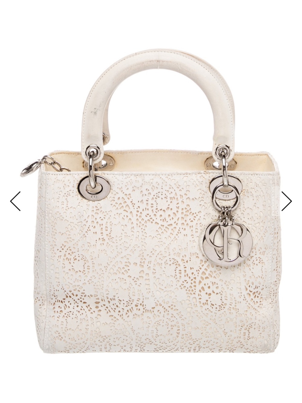 Lady Dior Laser-Cut Lady white Top-Handle purse Cannage Medium Limited Edition - Picture 2 of 7